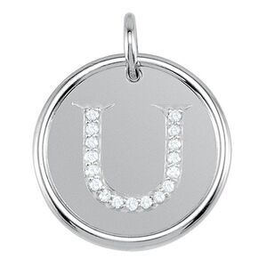 .085 Ctw G-H, I1 Diamond Initial 17mm 14k White Gold Pendant Letter U